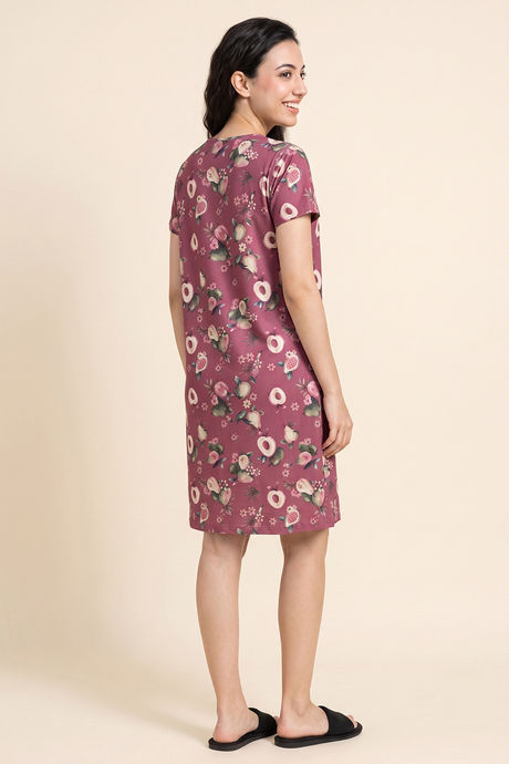 Zivame Buttersoft Fruity Knit Poly Knee Length Nightdress With In Built Slip On Bra - Mesa Rose — image 3